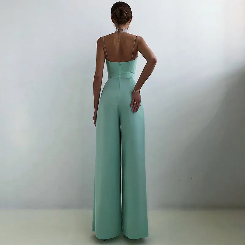 Mono elegante para mujer con tirantes finos y cintura alta ideal para eventos