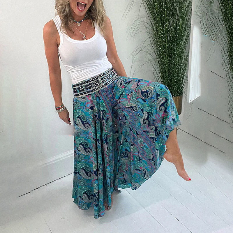 Carolina - Pantalón de cintura elástica con estampado bohemio