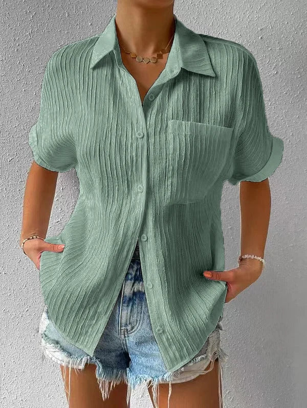 Cuello Camisa Casual Blusa Suelta Abotonada