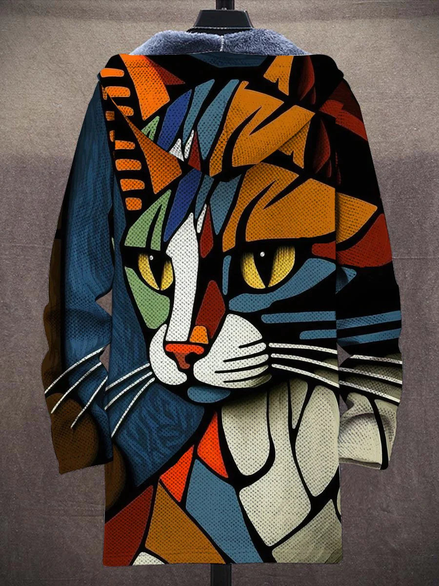 Garfi - Unisex Arte Abstracto Gato Imprimir Felpa Grueso Suéter De Manga Larga Abrigo Cardigan