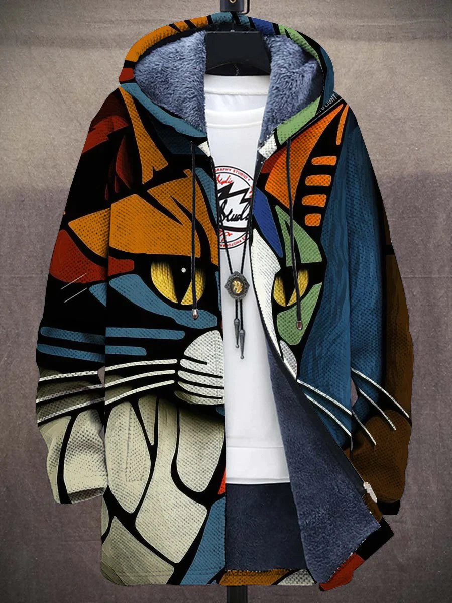 Garfi - Unisex Arte Abstracto Gato Imprimir Felpa Grueso Suéter De Manga Larga Abrigo Cardigan